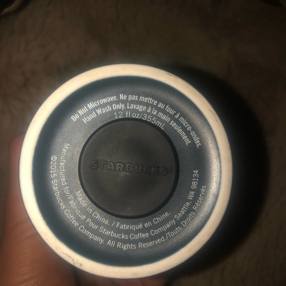 STARBUCKS Coffee 2015 Dark Blue / Green Ceramic Travel Tumbler Mug 12oz - Picture 4 of 5